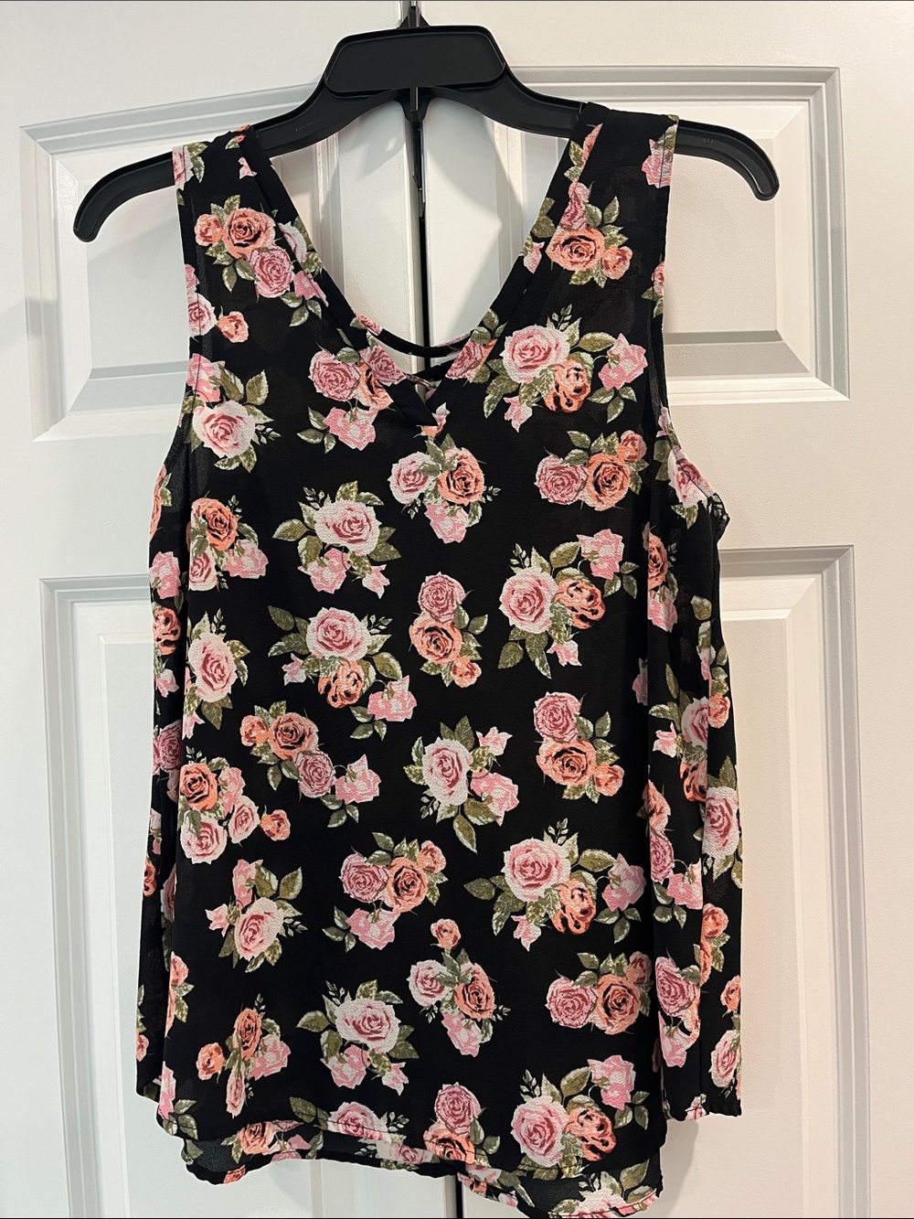 Grayson Threads Black Tank Top with Pink Rose Floral Print